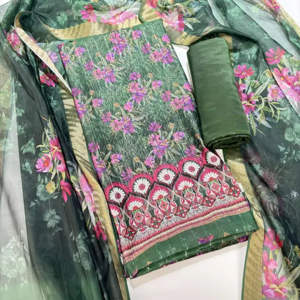 Chanderi Cotton Digital Printed Unstitched Dress Material With Solid Bottom & Printed Dupatta
