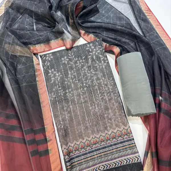 Chanderi Cotton Digital Printed Unstitched Dress Material With Solid Bottom & Printed Dupatta