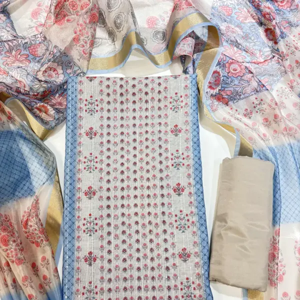 Chanderi Cotton Digital Printed Unstitched Dress Material With Solid Bottom & Printed Dupatta